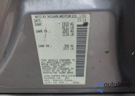 2014 Nissan Altima 2.5 S z USA, uszkodzony, nr VIN 1N4AL3AP9EN362529